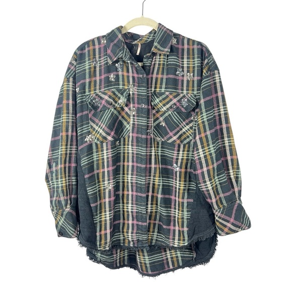 Free People Constellations Within Plaid Shacket Jacket Button Up Top XS - Picture 5 of 12